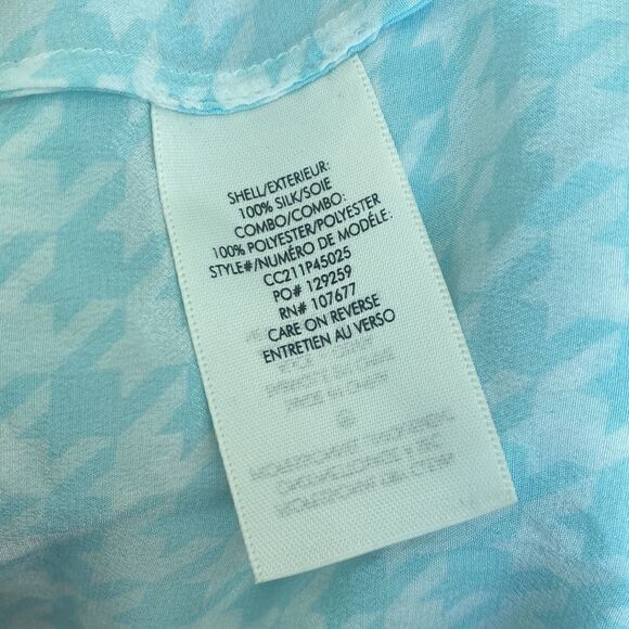 Alice + Olivia NWT Willa Houndstooth Puff Sleeve Silk Top in Julep Size L - Picture 10 of 11